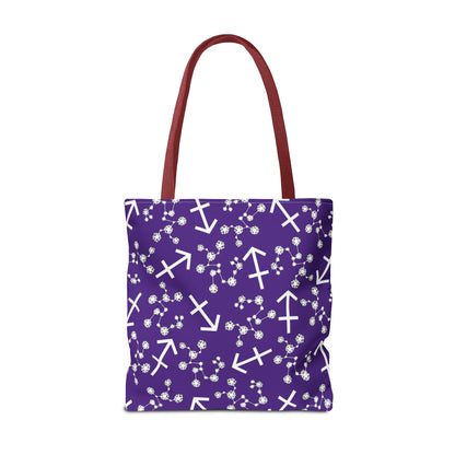Tote Bag, Sagittarius Zodiac Sign, AOP, (Purple, White Print)