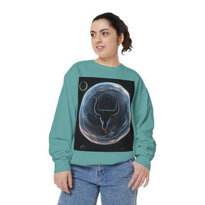 Garment-Dyed Sweatshirt, Unisex, Space Animal Design, Taurus