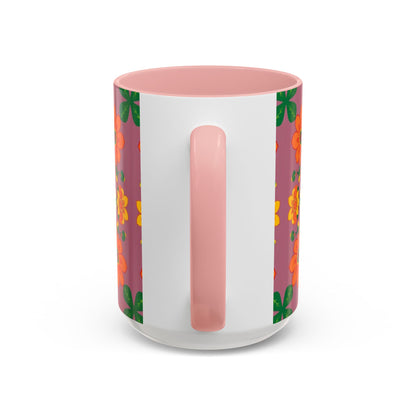 Accent Coffee Mug, Aries, Zodiac v1, Flower Pattern, (11, 15oz)