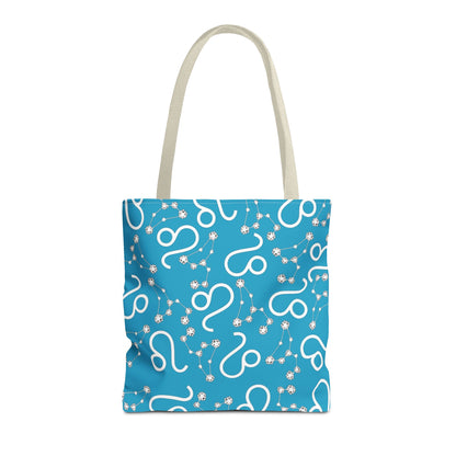 Tote Bag, Leo Zodiac Sign, AOP, (Turquoise, White)
