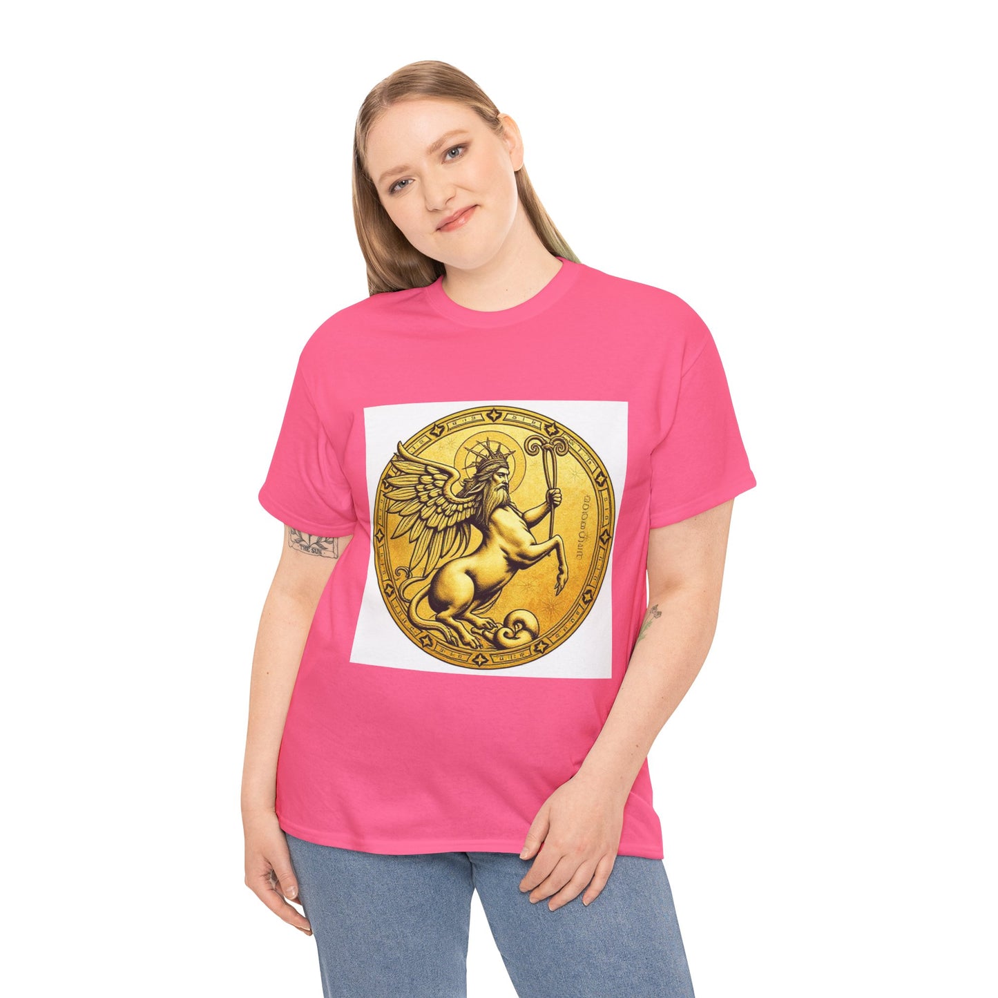 Unisex Heavy Cotton T-Shirt, Golden Angel Coin, Virgo Zodiac Design