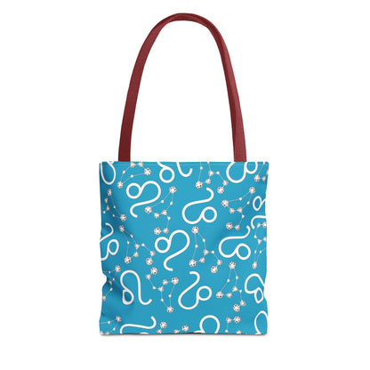 Tote Bag, Leo Zodiac Sign, AOP, (Turquoise, White)