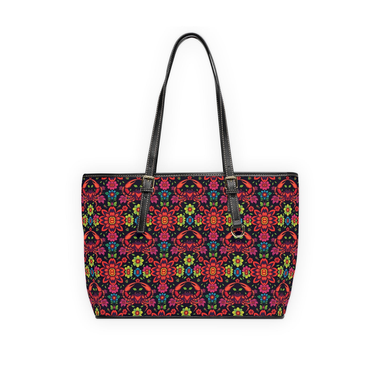 Leather Shoulder Bag, Cancer, Zodiac v1, Flower Pattern