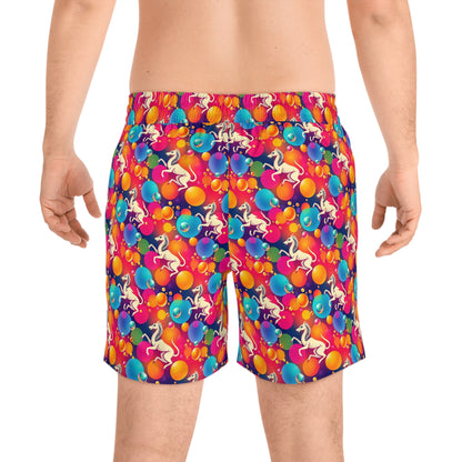 Men's Mid-Length Swim Shorts, (AOP), Virgo, Zodiac v2, Bubble Pattern