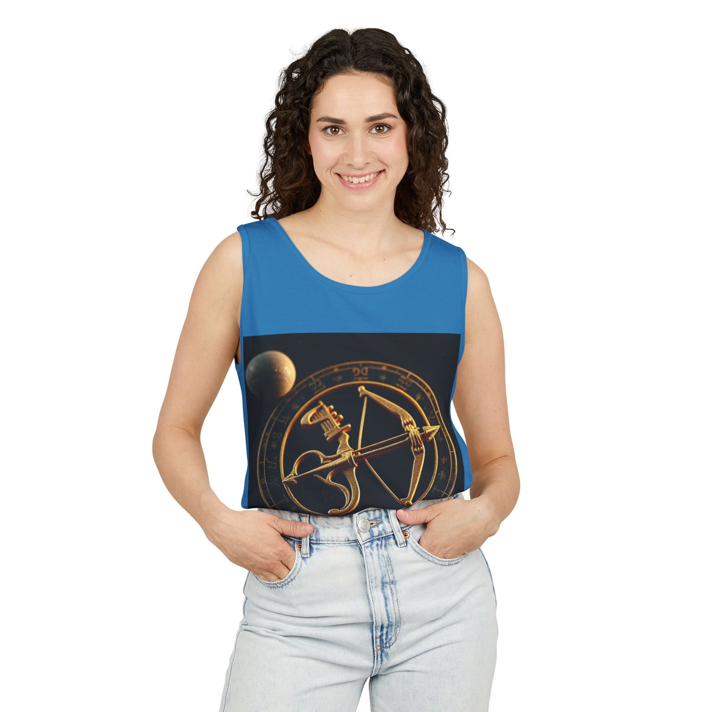 Unisex Garment-Dyed, Tank Top, Sagittarius Design, Planet Symbol v1, 100% US cotton