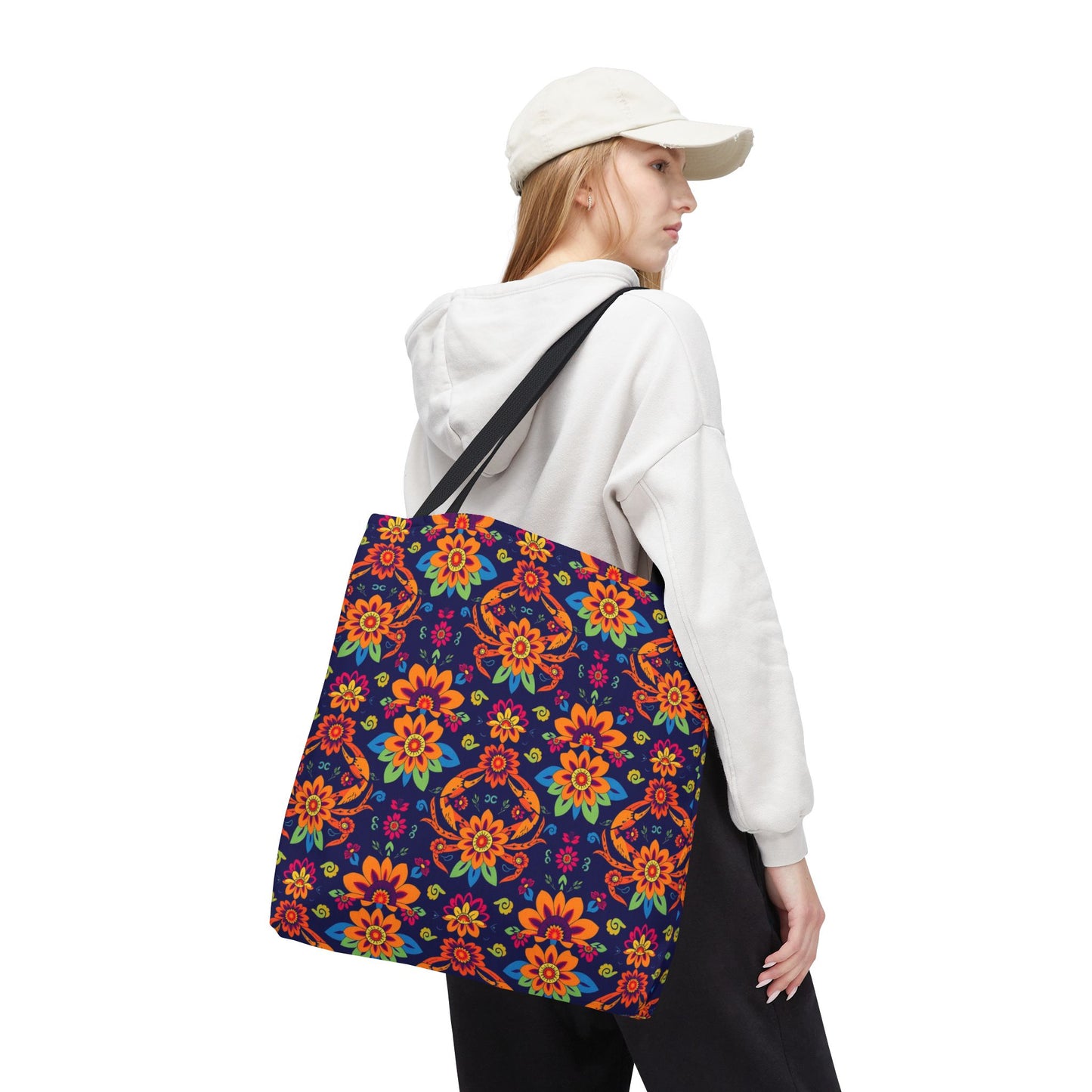 Tote Bag, (AOP), Cancer, Zodiac v6, Flower Pattern