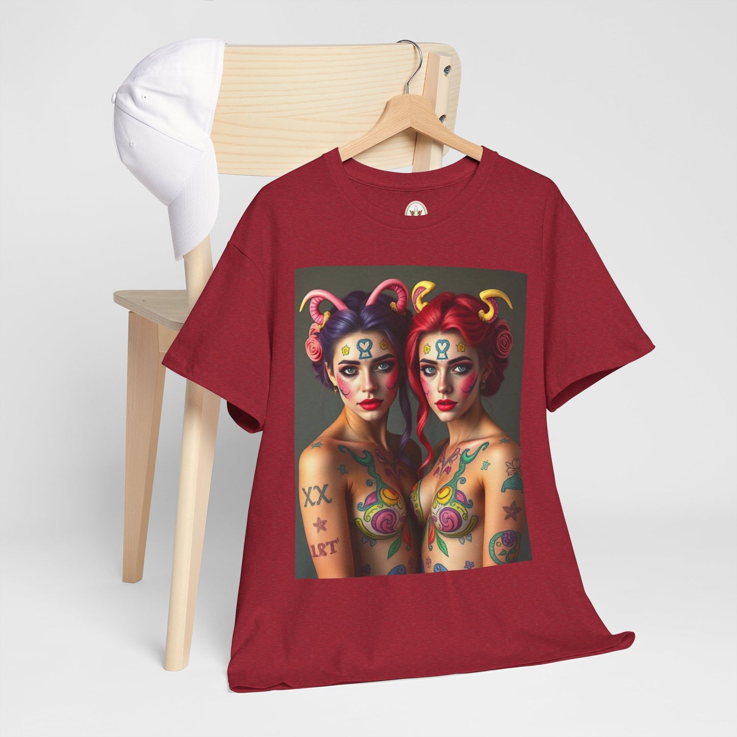 Unisex Heavy Cotton T-Shirt, Gemini, Zodiac v3, Sexy Art