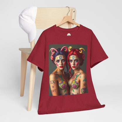 Unisex Heavy Cotton T-Shirt, Gemini, Zodiac v3, Sexy Art