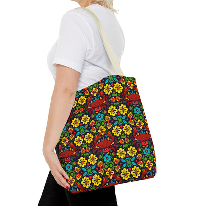 Tote Bag, (AOP), Cancer, Zodiac v4, Flower Pattern