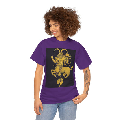 Unisex Heavy Cotton T-Shirt, Capricorn God, Zodiac Design