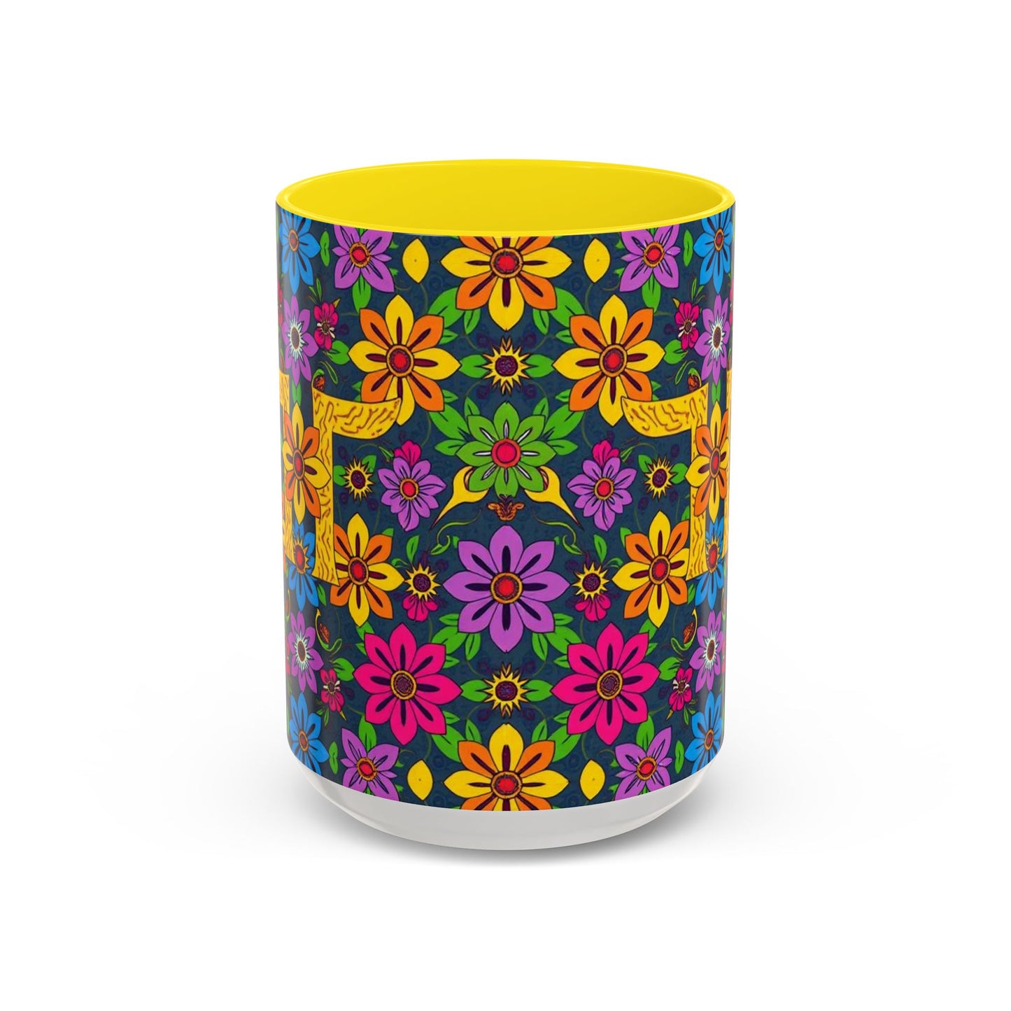 Accent Coffee Mug, Gemini, Zodiac v3, Flower Pattern, (11, 15oz)