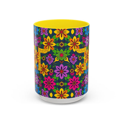 Accent Coffee Mug, Gemini, Zodiac v3, Flower Pattern, (11, 15oz)