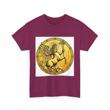 Unisex Heavy Cotton T-Shirt, Golden Angel Coin, Virgo Zodiac Design