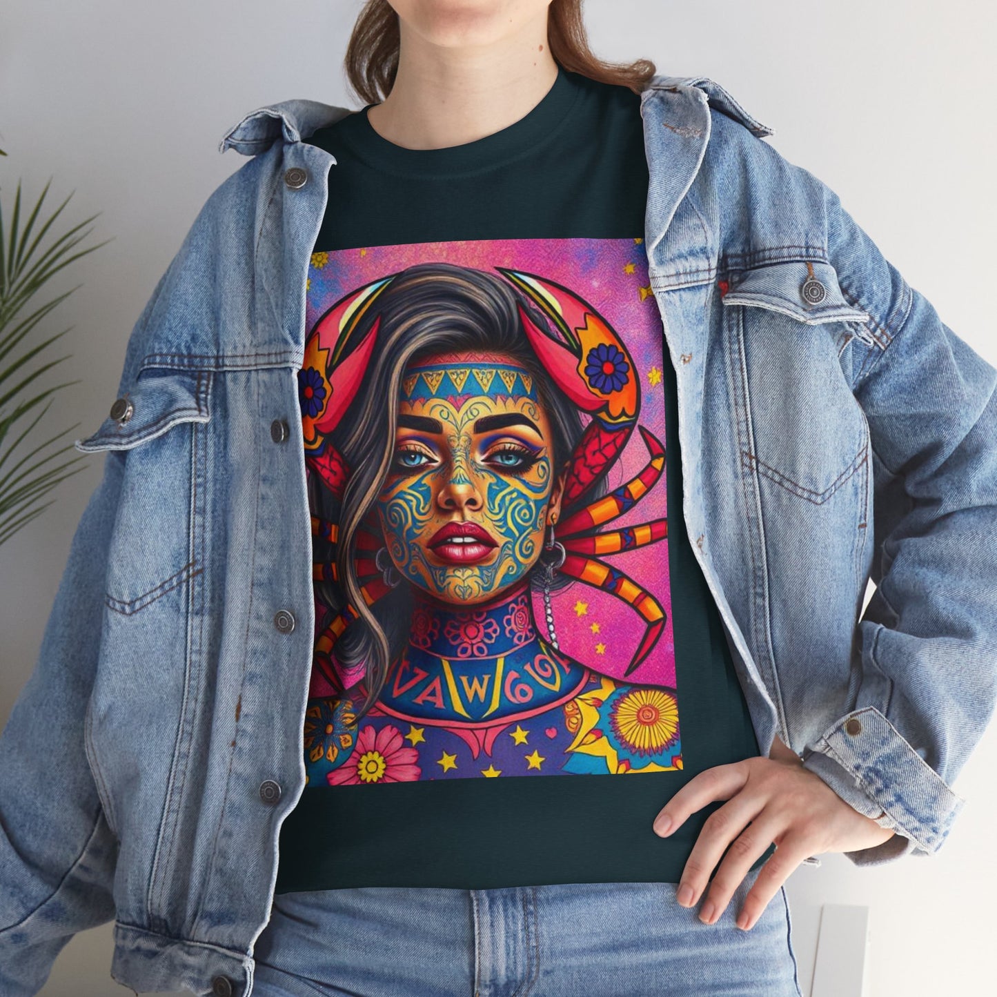 Unisex Heavy Cotton T-Shirt, Cancer, Zodiac v3, Sexy Art