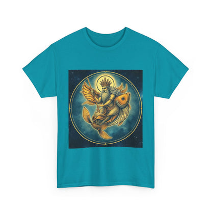 Unisex Heavy Cotton T-Shirt, Pisces King. Zodiac Design