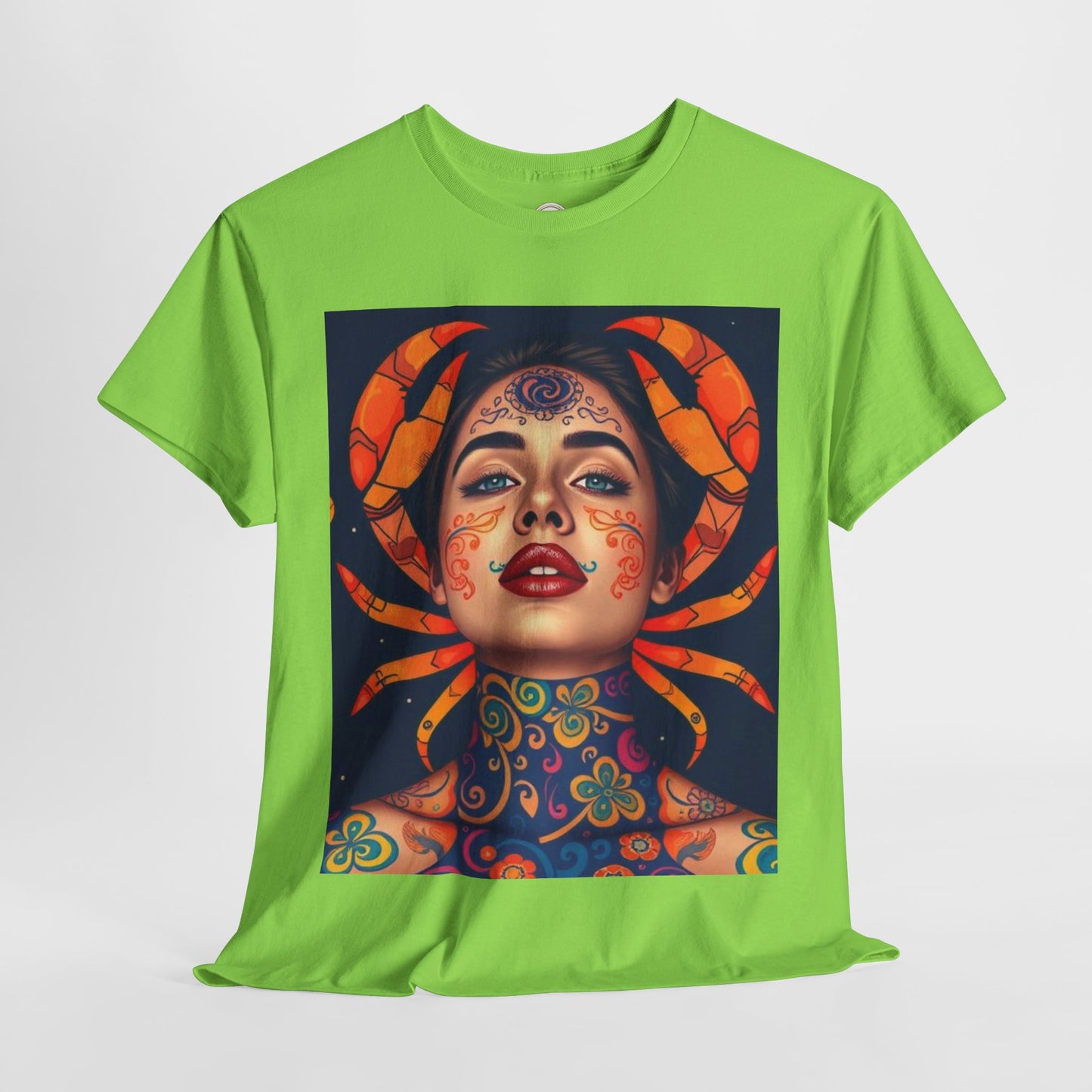 Unisex Heavy Cotton T-Shirt, Cancer, Zodiac v2, Sexy Art