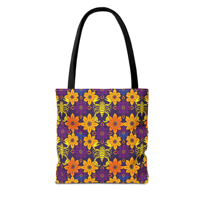 Tote Bag, (AOP), Scorpio, Zodiac v2, Flower Pattern