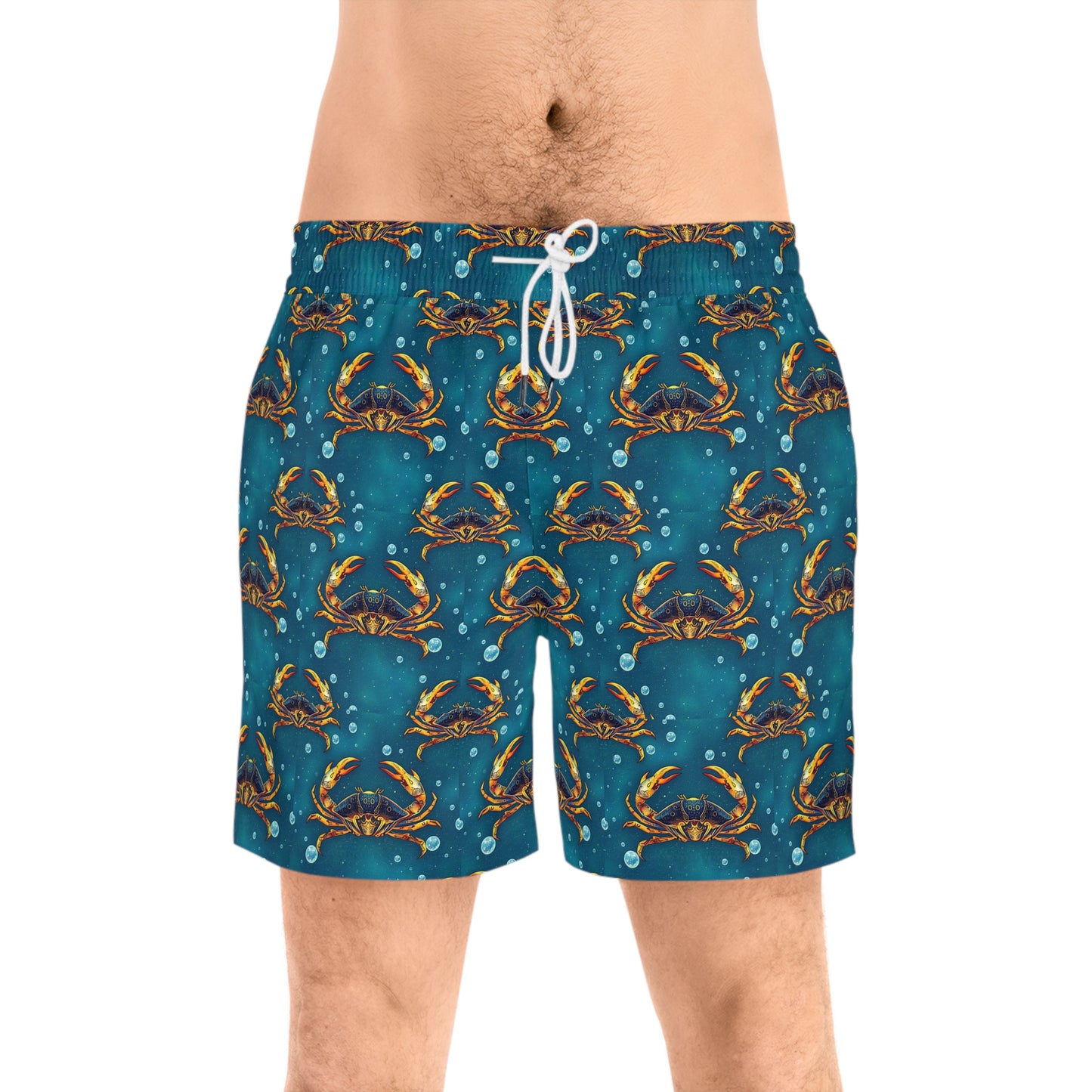Men's Mid-Length Swim Shorts, (AOP), Cancer, Zodiac v3, Bubble Pattern