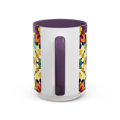 Accent Coffee Mug, Taurus, Zodiac v3. Flower Pattern, (11, 15oz)