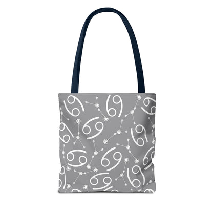 Tote Bag, Cancer Zodiac Sign, AOP, (Grey, White)