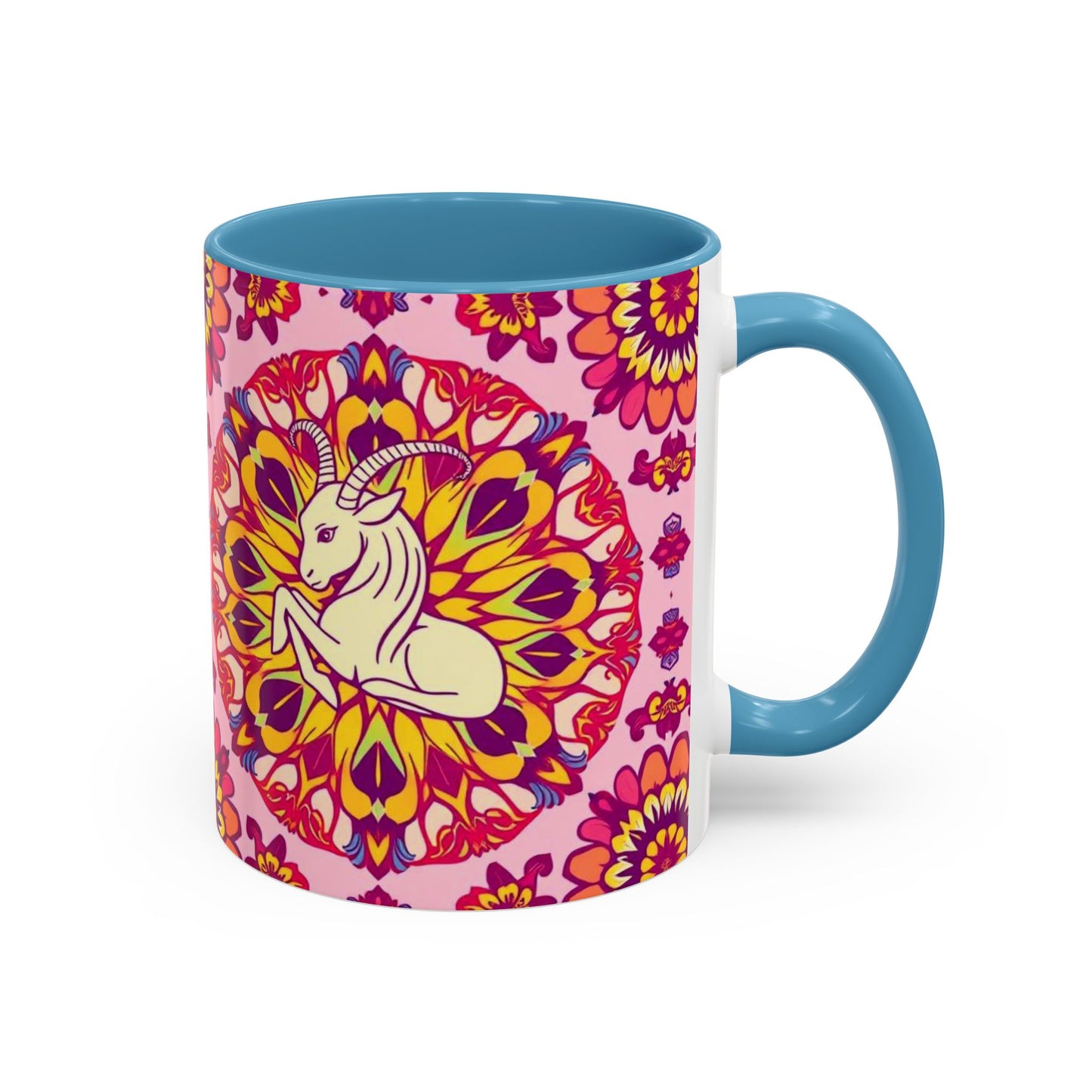Accent Coffee Mug, Capricorn, Zodiac v3, Flower Pattern, (11, 15oz)