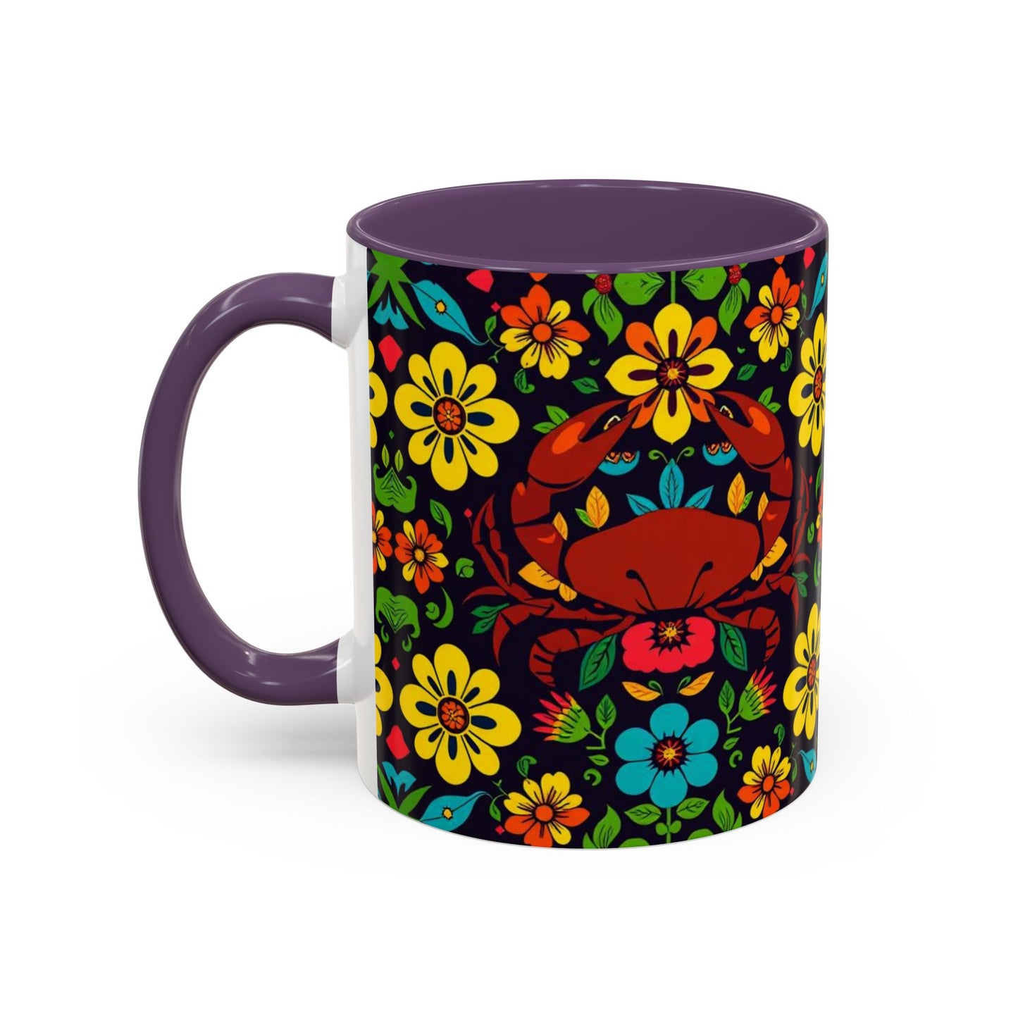 Accent Coffee Mug, Cancer, Zodiac v2, Flower Pattern, (11, 15oz)