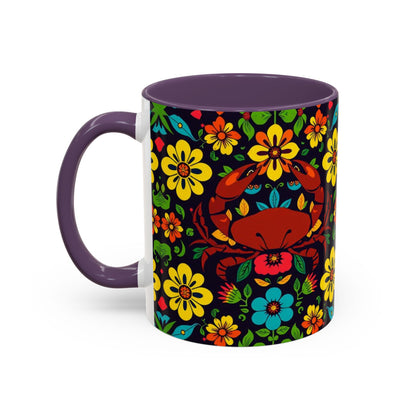 Accent Coffee Mug, Cancer, Zodiac v2, Flower Pattern, (11, 15oz)