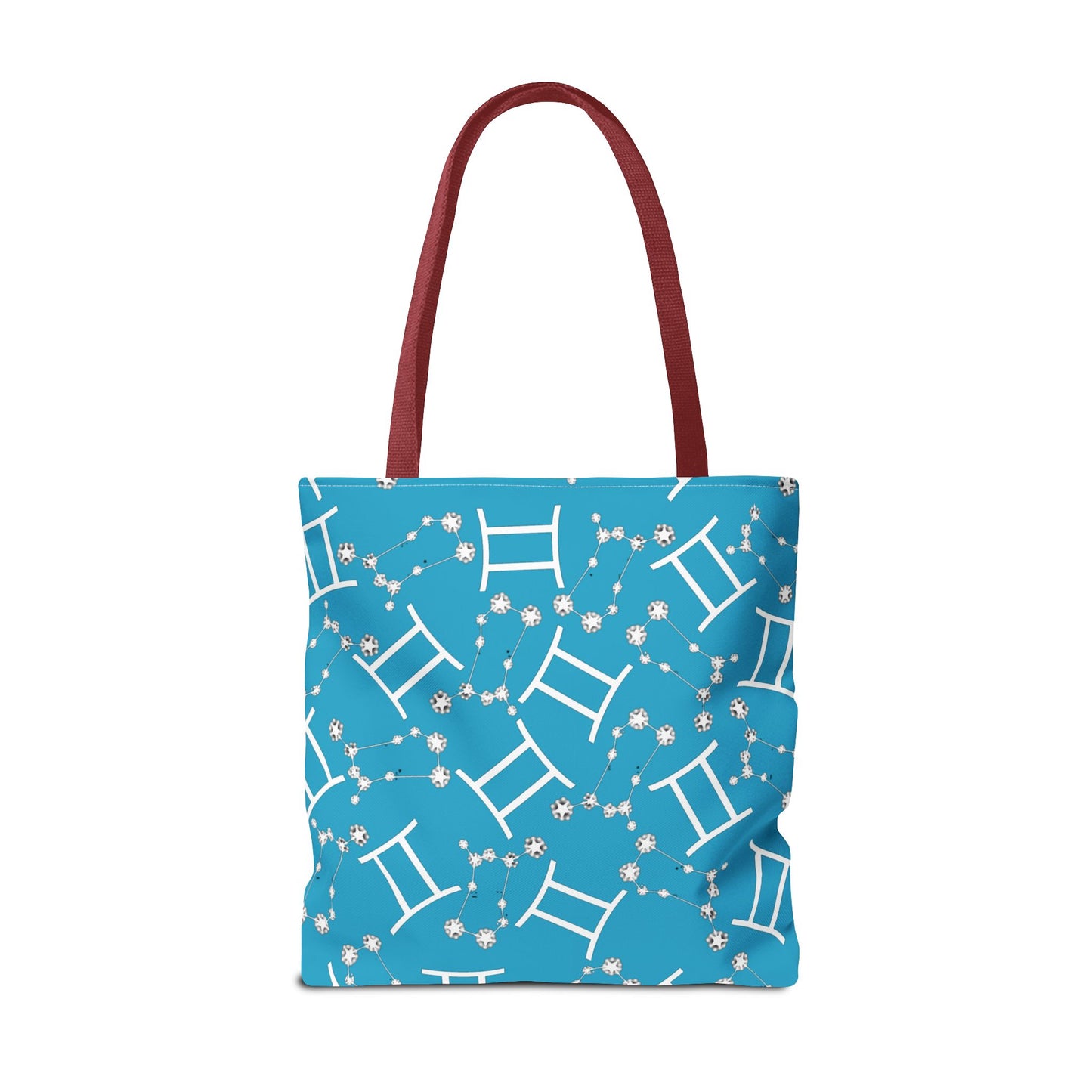 Tote Bag, Gemini Zodiac Sign, AOP, (Turquoise, White Print)