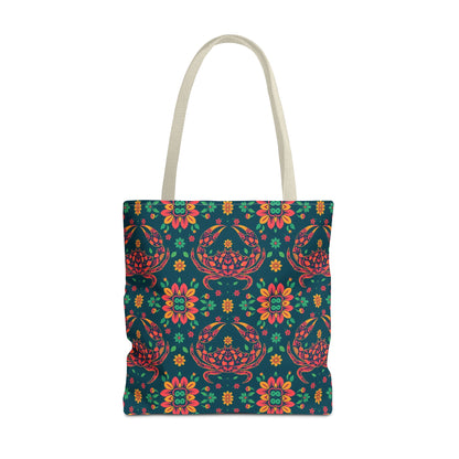 Tote Bag, (AOP), Cancer, Zodiac v1, Flower Pattern