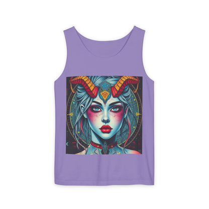 Unisex Garment-Dyed, Tank Top, Capricorn, Pop Art v1, 100% US cotton