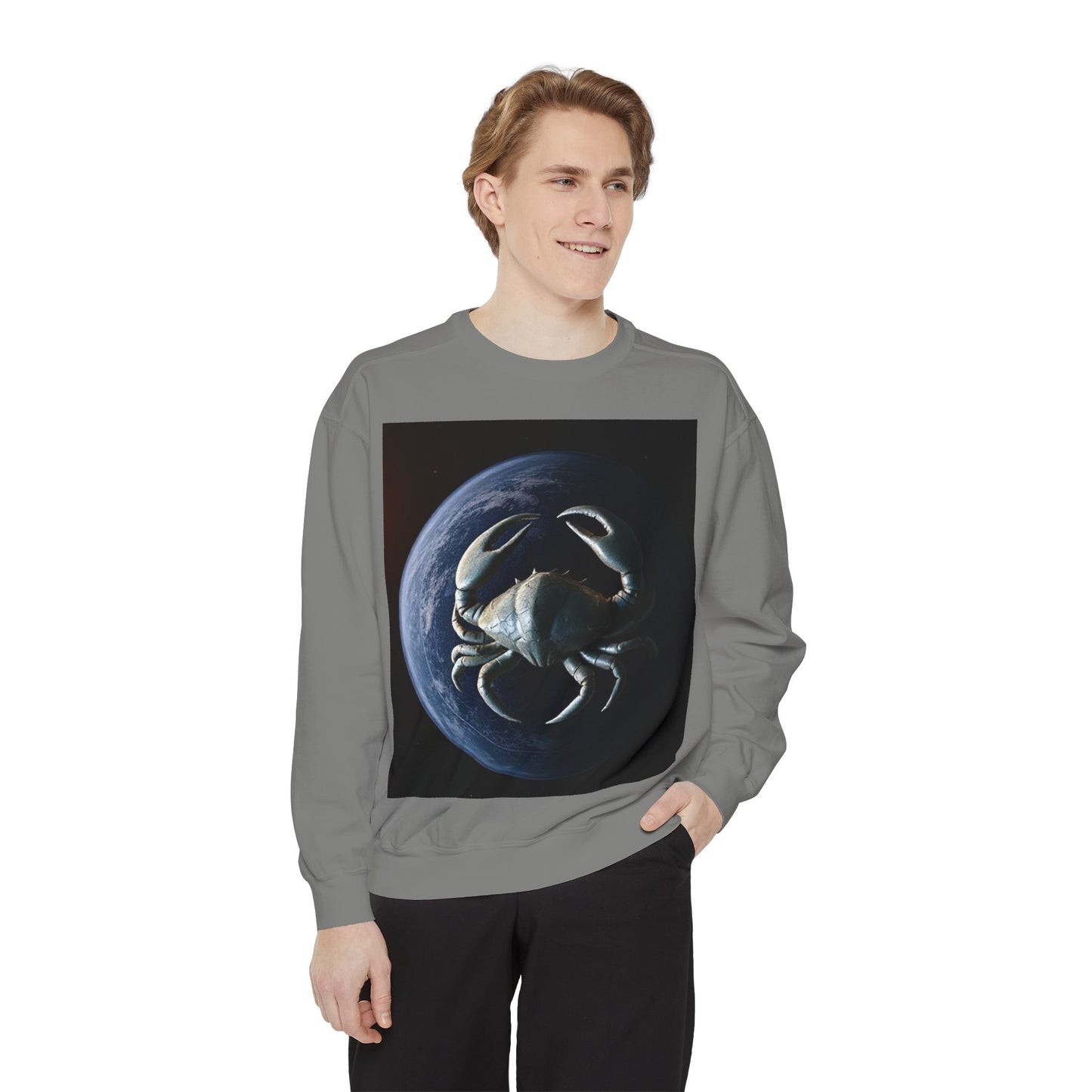Garment-Dyed Sweatshirt, Unisex, Space Animal Design, Cancer