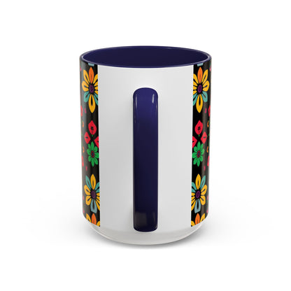 Accent Coffee Mug, Aries, Zodiac v3, Flower Pattern, (11, 15oz)
