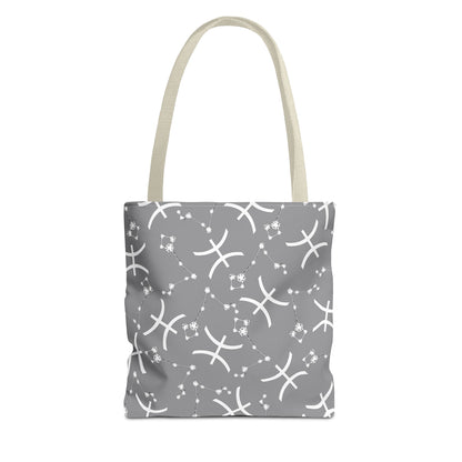Tote Bag, Pisces Zodiac Sign, AOP, (Grey, White)