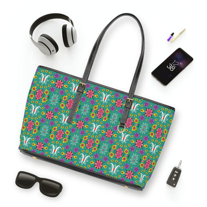 Leather Shoulder Bag, Aquarius, Zodiac v2, Flower Pattern
