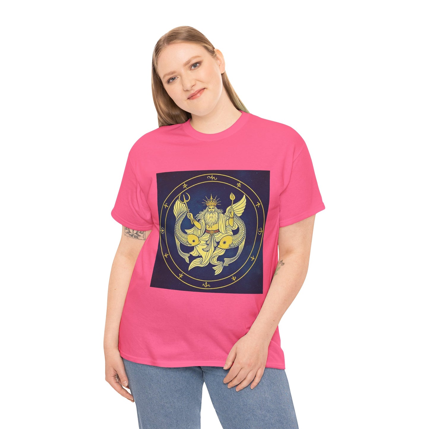 Unisex Heavy Cotton T-Shirt, King of Pisces, Zodiac Design