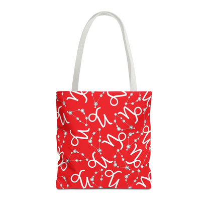 Tote Bag, Capricorn Zodiac Sign, AOP, (Red, White)