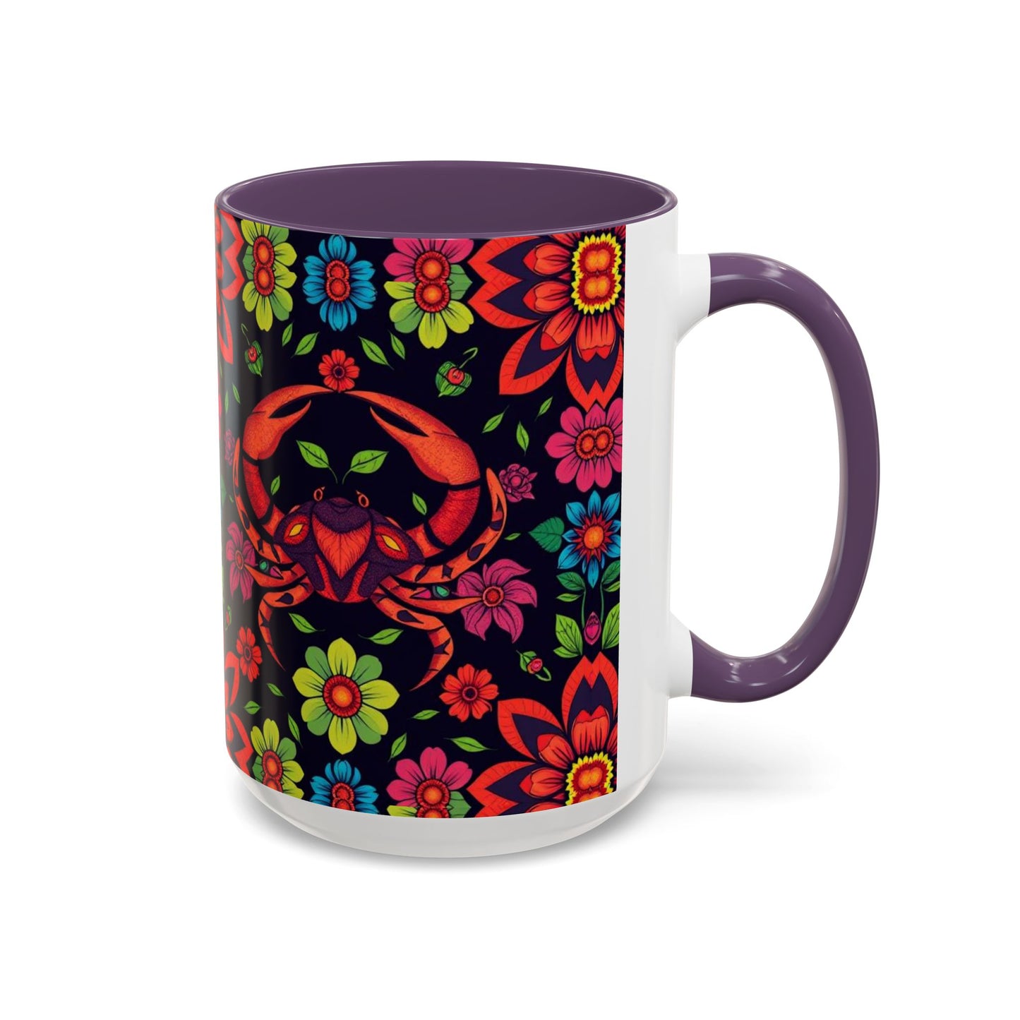 Accent Coffee Mug, Cancer, Zodiac v4, Flower Pattern, (11, 15oz)