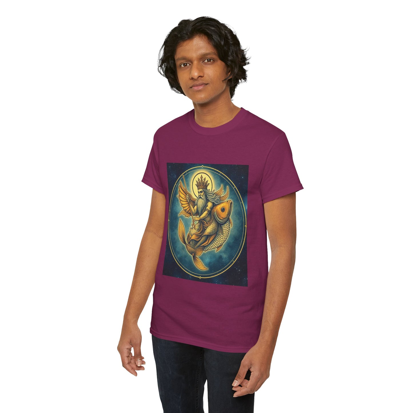 Unisex Heavy Cotton T-Shirt, Pisces King v1, Zodiac Design
