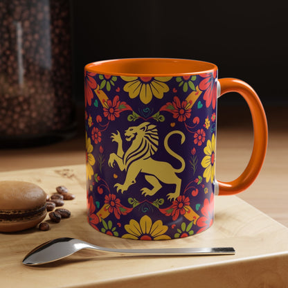 Accent Coffee Mug, Leo, Zodiac v3, Flower Pattern, (11, 15oz)