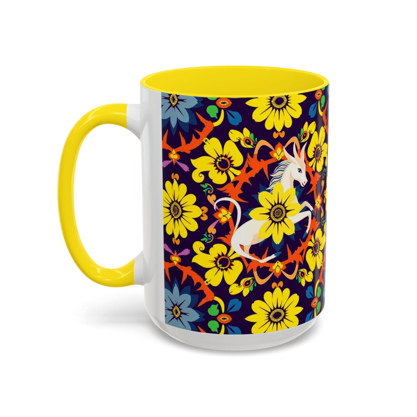 Accent Coffee Mug, Aquarius, Zodiac v1, Flower Pattern, (11, 15oz)