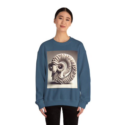 Unisex Heavy Blend™ Crewneck Sweatshirt, Round Statue, Aries Zodiac Design