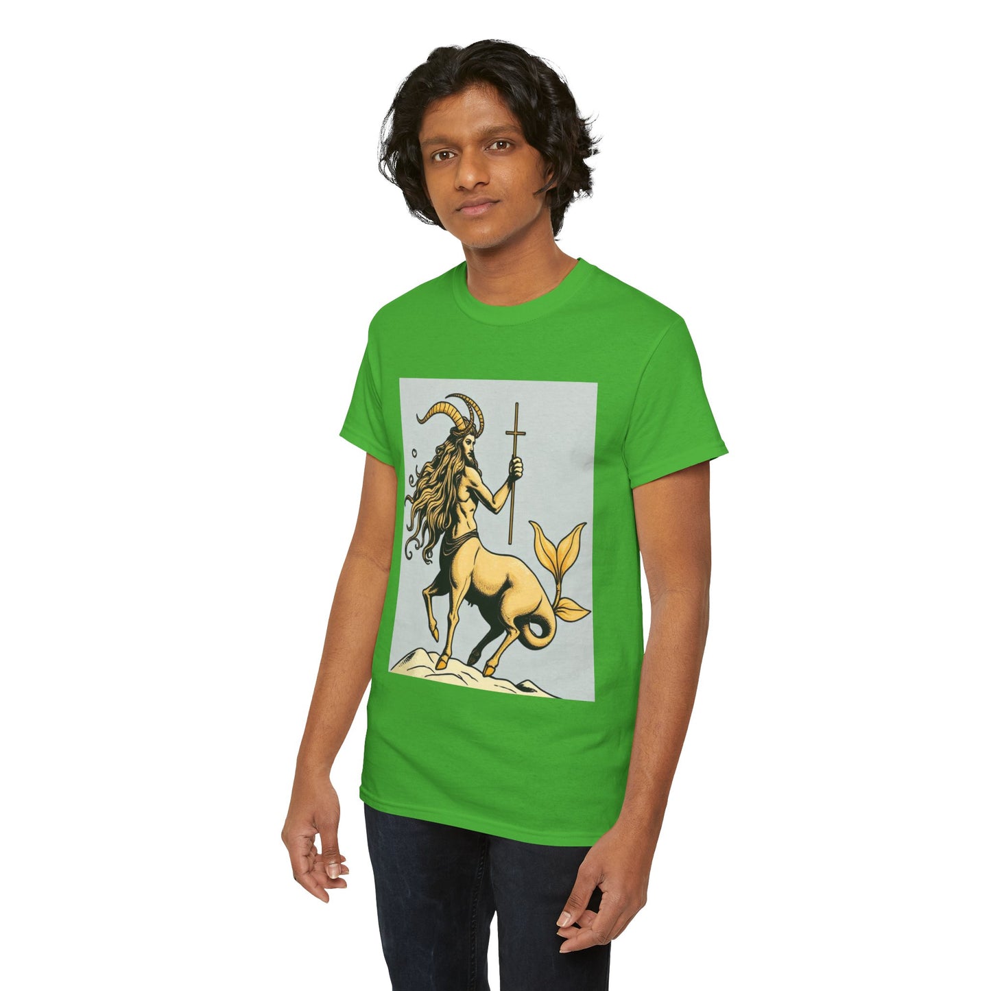 Unisex Heavy Cotton T-Shirt, Capricorn God v3, Zodiac Design