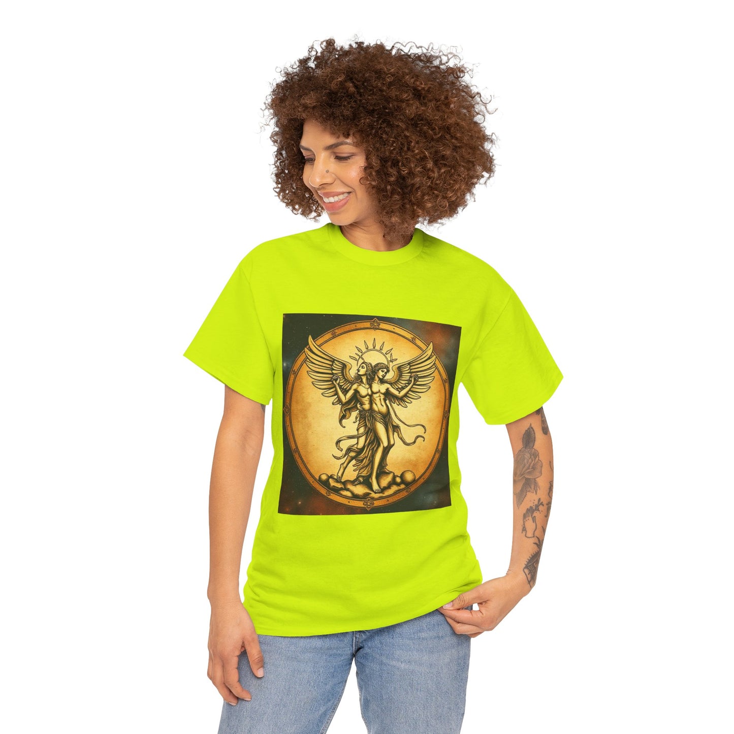 Unisex Heavy Cotton T-Shirt, Twin Angel v1, Gemini Zodiac Design