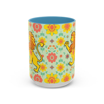 Accent Coffee Mug, Leo, Zodiac v2, Flower Pattern, (11, 15oz)