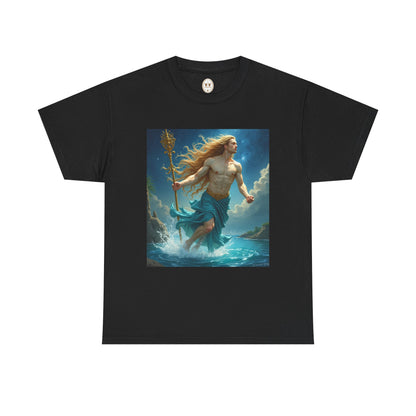 Unisex Heavy Cotton T-Shirt, Aquarius God 4v, Zodiac Design