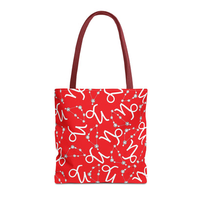 Tote Bag, Capricorn Zodiac Sign, AOP, (Red, White)