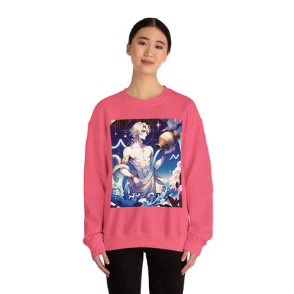 Unisex Heavy Blend™ Crewneck Sweatshirt, Anime Aqua God, Aquarius Zodiac Design