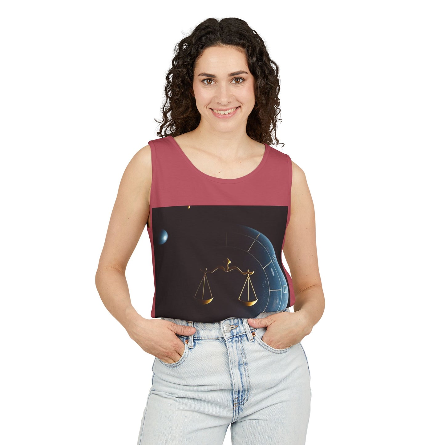 Unisex Garment-Dyed, Tank Top, Libra Design, Space Scale, 100% US cotton