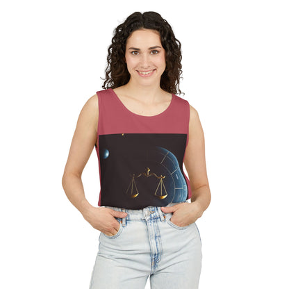 Unisex Garment-Dyed, Tank Top, Libra Design, Space Scale, 100% US cotton