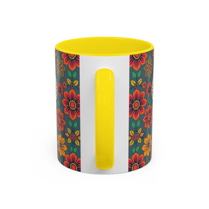Accent Coffee Mug, Aries, Zodiac v4, Flower Pattern, (11, 15oz)
